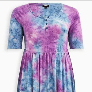 NWT Torrid Dress Raglan blue and purple tie-dye